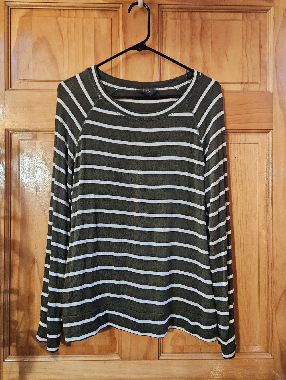 Green and White Striped Long-Sleeve Tee Sweater
